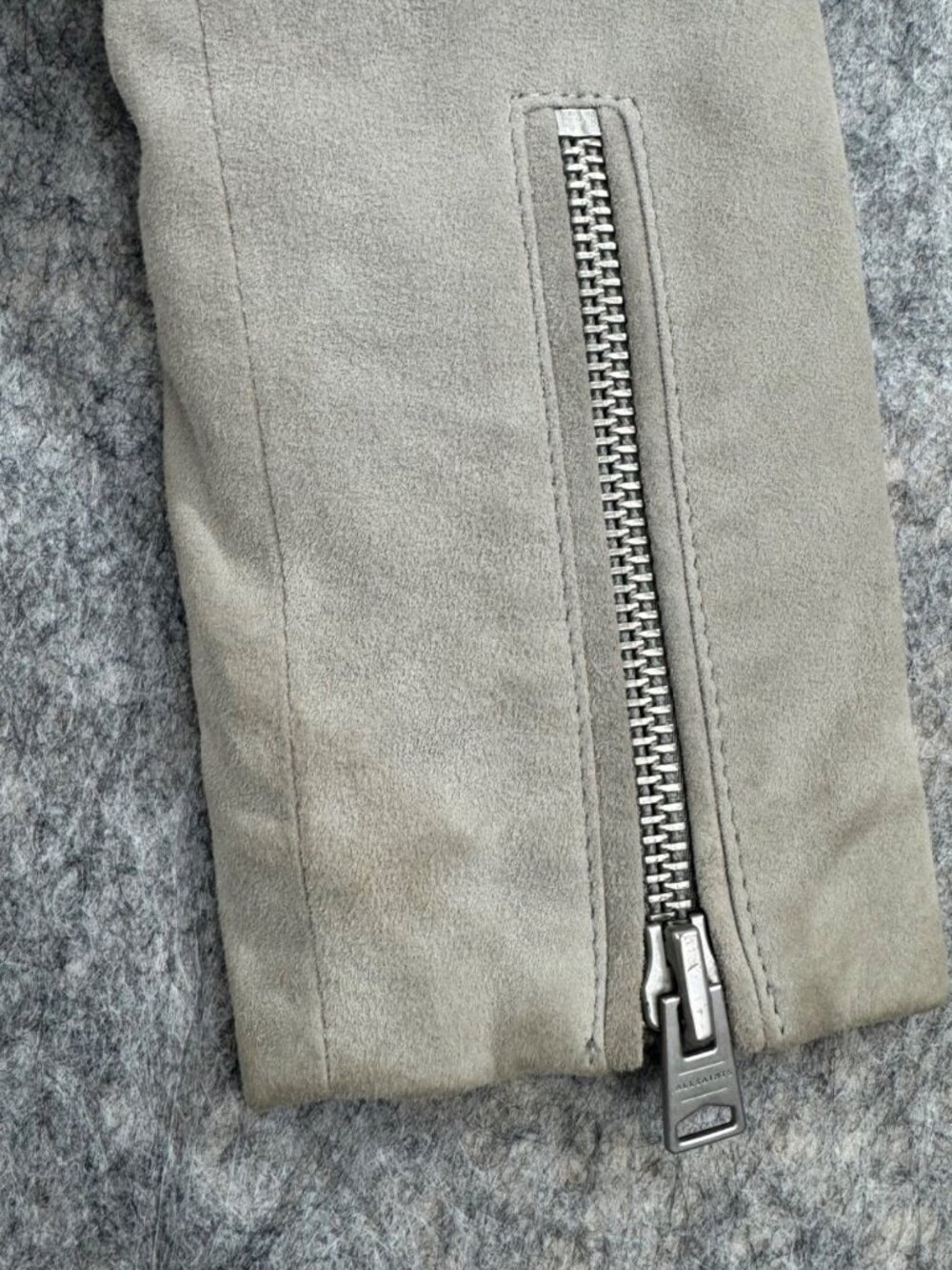 All Saints Womens Biker Jacket Balfern Goat Leather Suede Sz 4 Taupe *read - Picture 12 of 15
